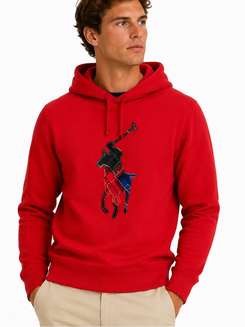 Polo Ralph Lauren Men's The RL Fleece Plaid-Pony Hoodie Red Size M